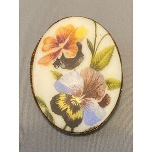 Vintage Floral Porcelain Brooch Pin - Antique Love for Gardeners